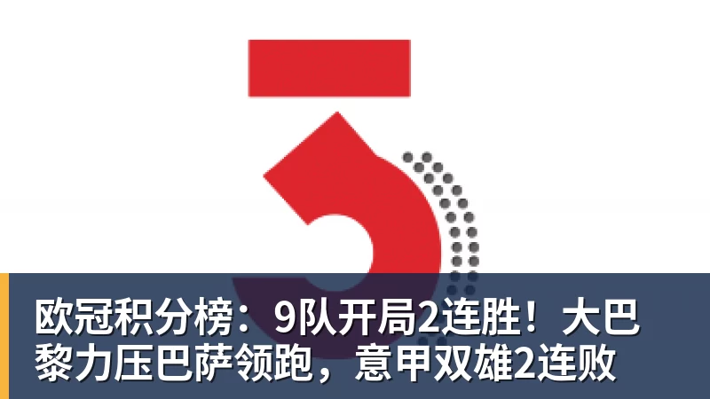 欧冠积分榜：9队开局2连胜！大巴黎力压巴萨领跑，意甲双雄2连败